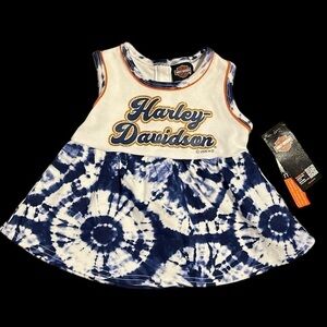 Harley-Davidson Infant White and Navy Tie-Dye Tank Dress